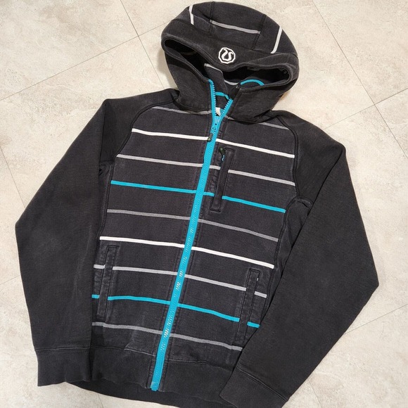 Lululemon Mens S Small? Black Striped Scuba Hoodie Full Zip Black Jacket Pockets - Picture 1 of 11